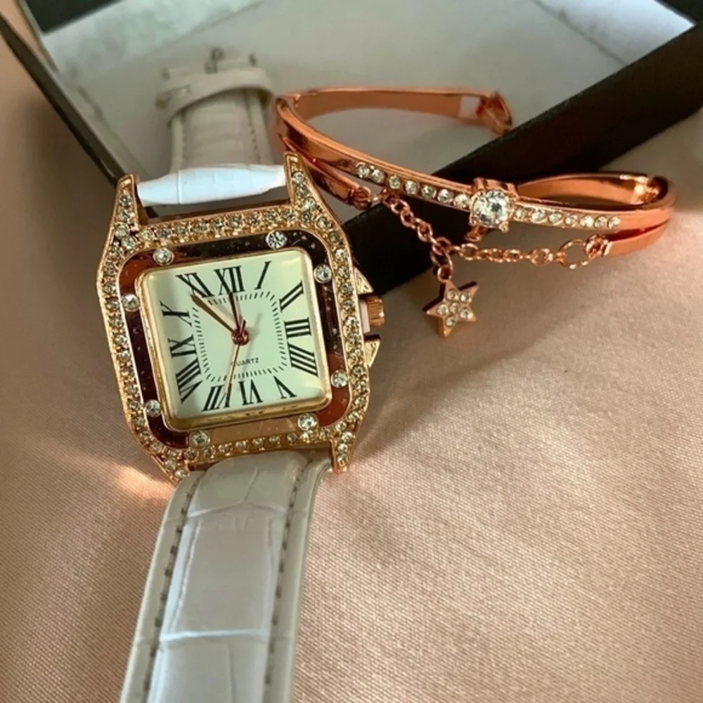 NWOT, Matching Rose Gold Watch and Bracelet.